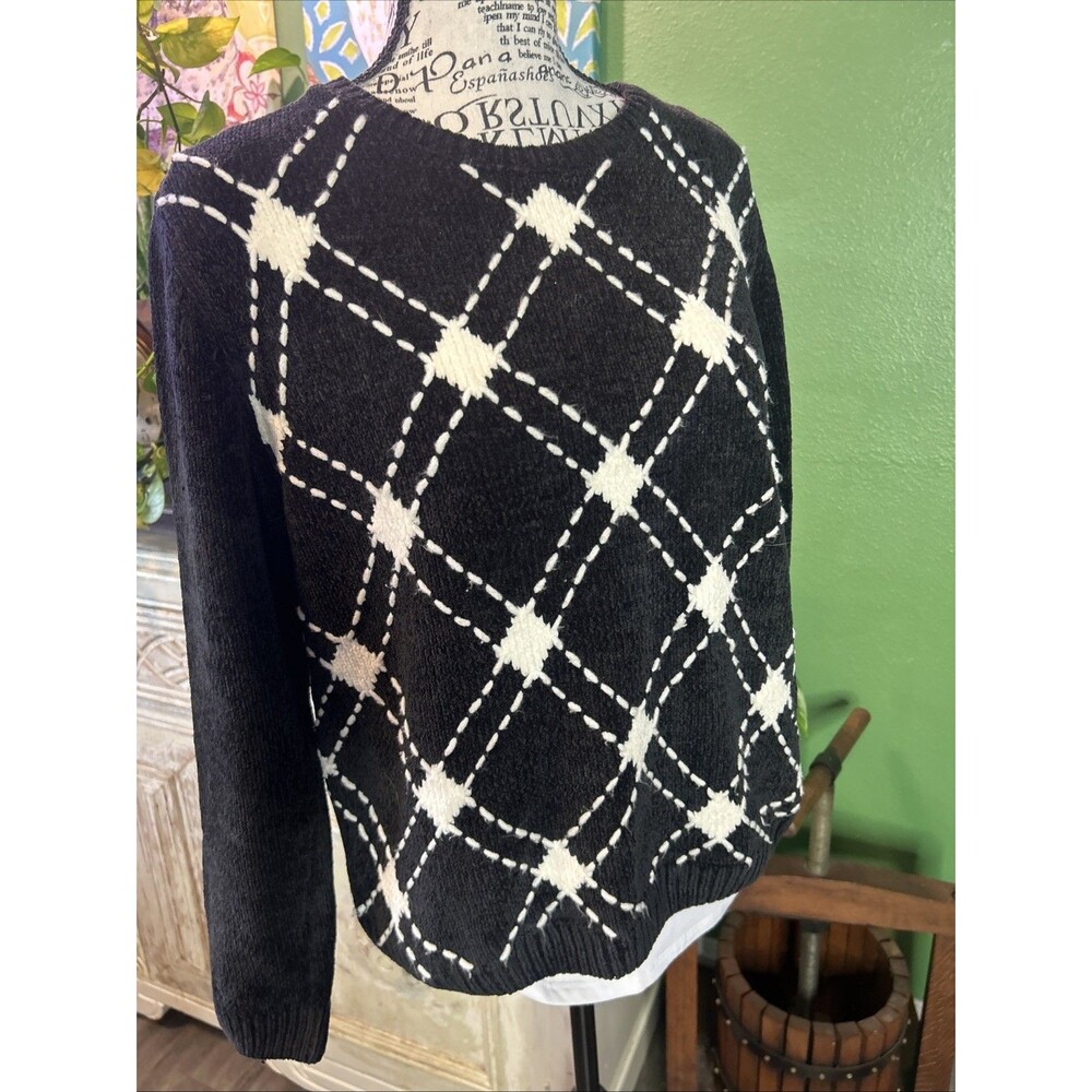 Vtg Alfred Dunner Womens Sweater Size Petite L Black & White Dark Academia